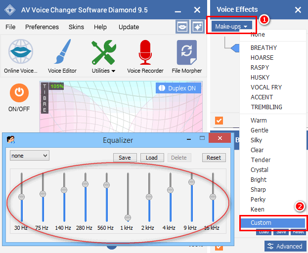 Adjust Equalizer and add effects