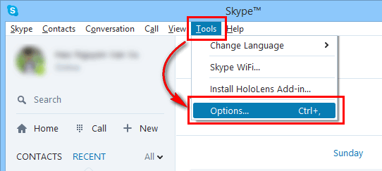 Skype option menu